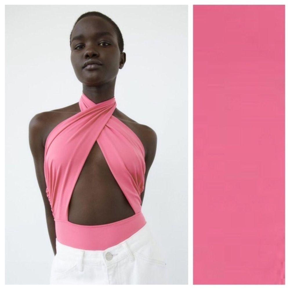 Zara Pink Twist Neck Backless Bodysuit Size Large NWOT